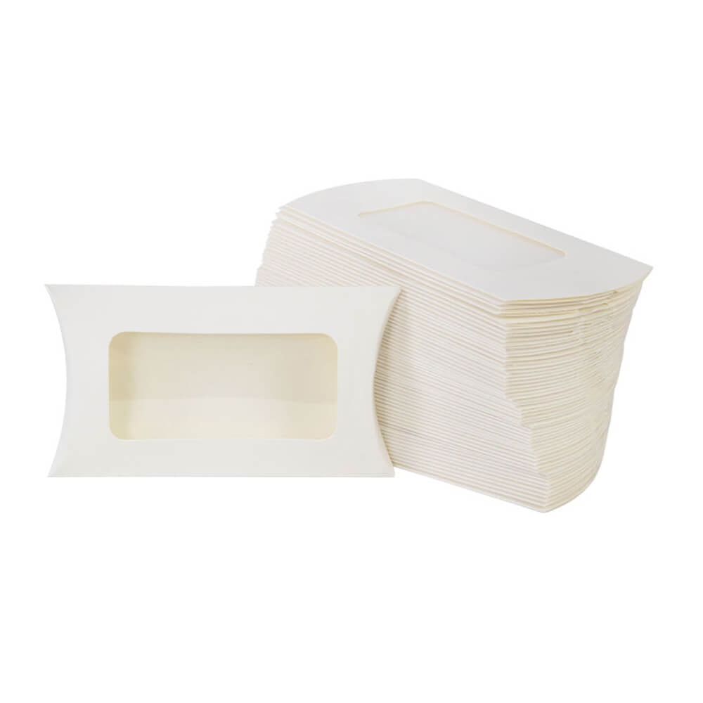 Cutie hârtie în formă de pernă cu fereastră 14,5x7,5cm - alb (set 50 buc) - CraftUp