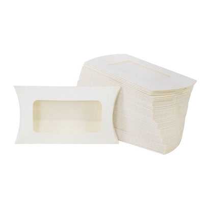Cutie hârtie în formă de pernă cu fereastră 14,5x7,5cm - alb (set 50 buc) - CraftUp