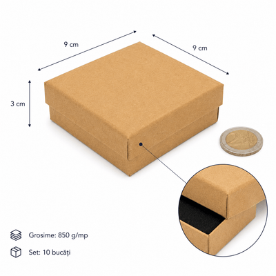 Cutie hârtie kraft pentru bijuterii cu suport negru în interior (set 10 buc) - CraftUp