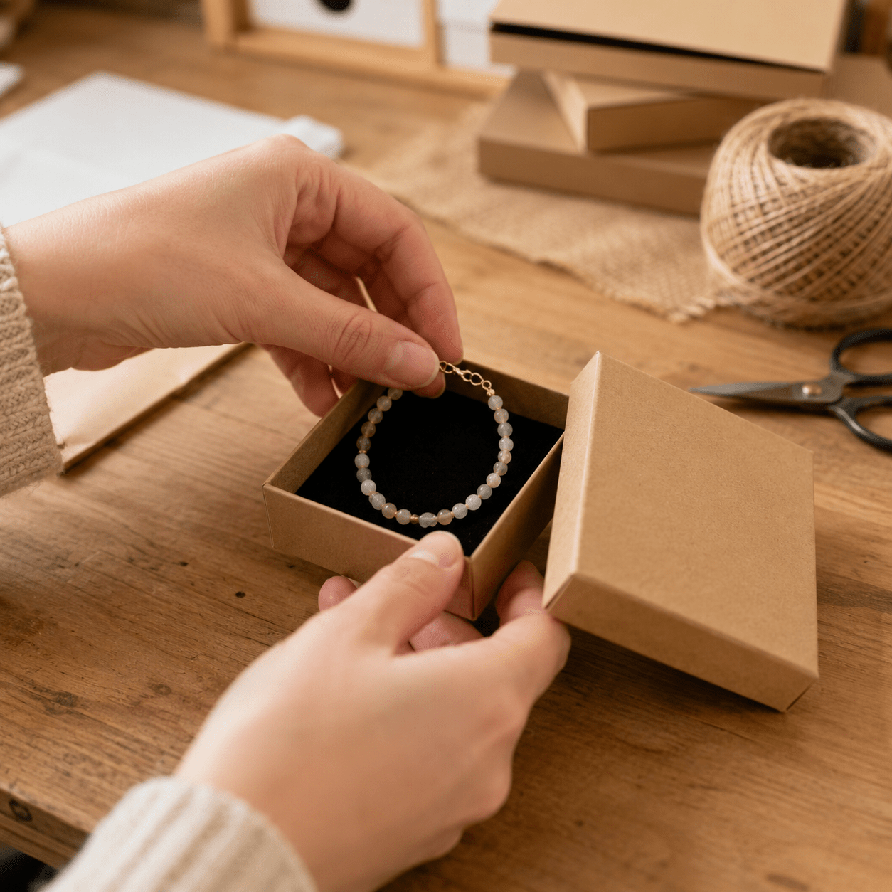Cutie hârtie kraft pentru bijuterii cu suport negru în interior (set 10 buc) - CraftUp