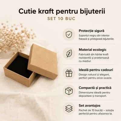 Cutie hârtie kraft pentru bijuterii cu suport negru în interior (set 10 buc) - CraftUp