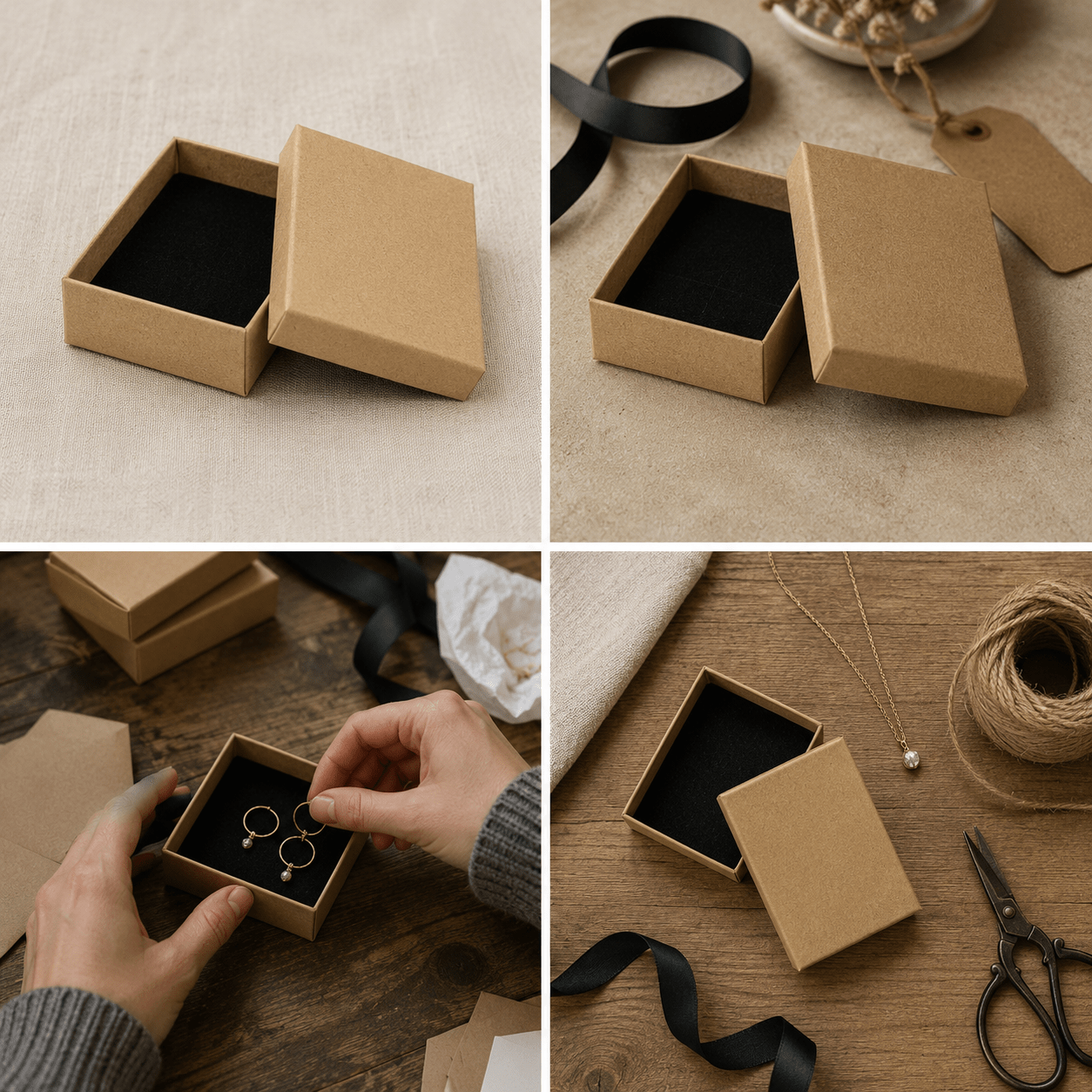Cutie hârtie kraft pentru bijuterii cu suport negru în interior (set 10 buc) - CraftUp