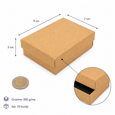 Cutie hârtie kraft pentru bijuterii cu suport negru în interior (set 10 buc) - CraftUp
