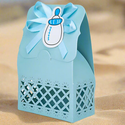 Cutie hârtie model Baby Shower cu panglică - albastru (set 12 buc) - 6.4x3.5x10.2cm - CraftUp