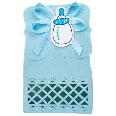 Cutie hârtie model Baby Shower cu panglică - albastru (set 12 buc) - 6.4x3.5x10.2cm - CraftUp