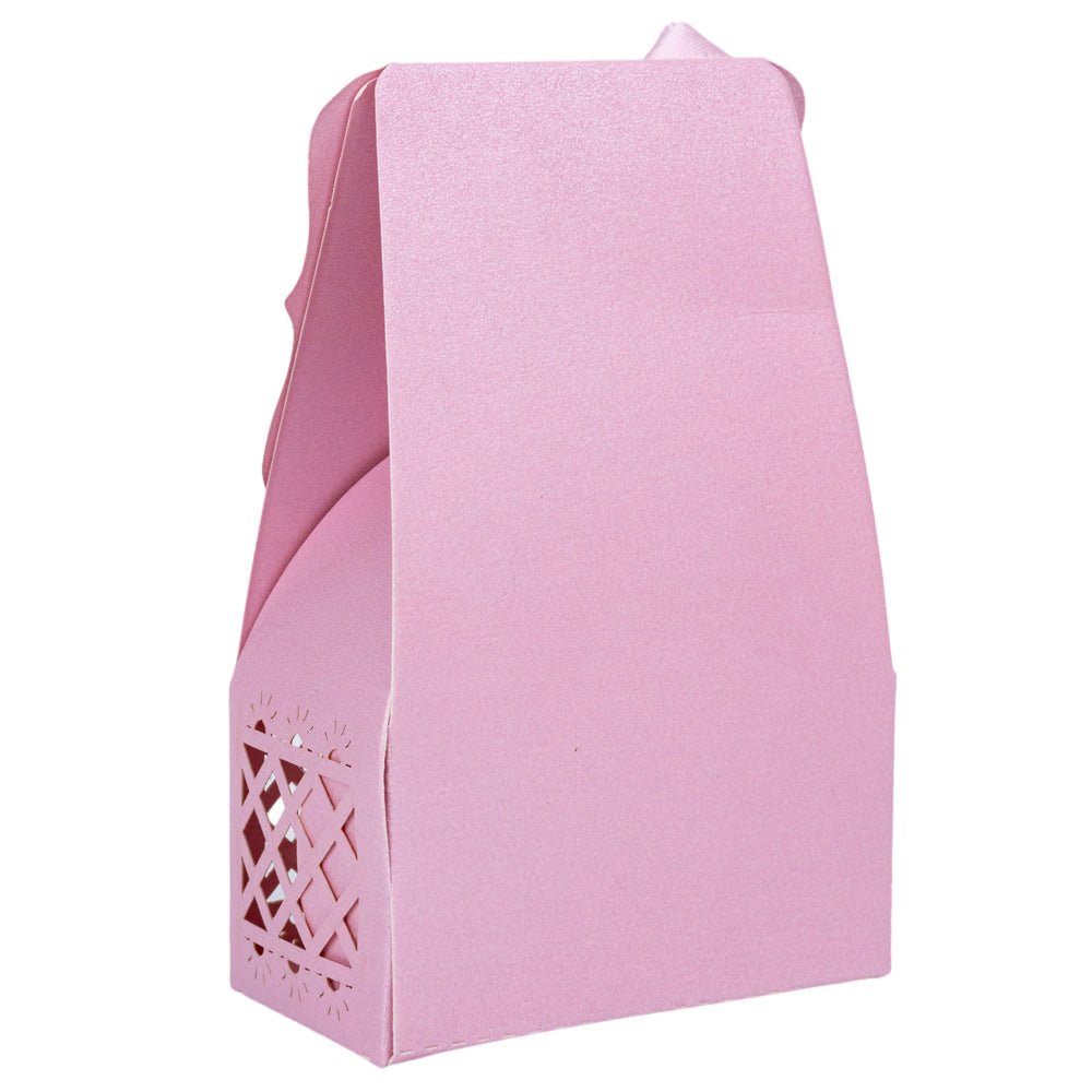 Cutie hârtie model Baby Shower cu panglică - roz (set 12 buc) - 6.4x3.5x10.2cm - CraftUp