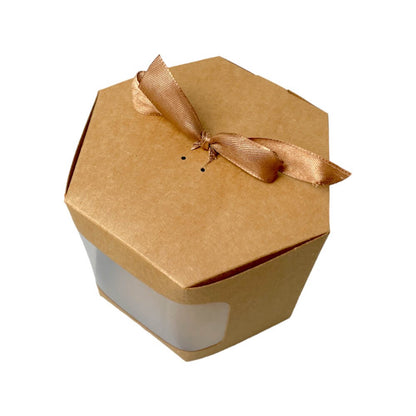 Cutie hexagonală cu fereastră și panglică - kraft (set 12 buc) - CraftUp