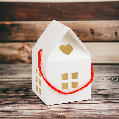 Cutie în formă de casă cu mâner - alb (set 50 buc) - CraftUp