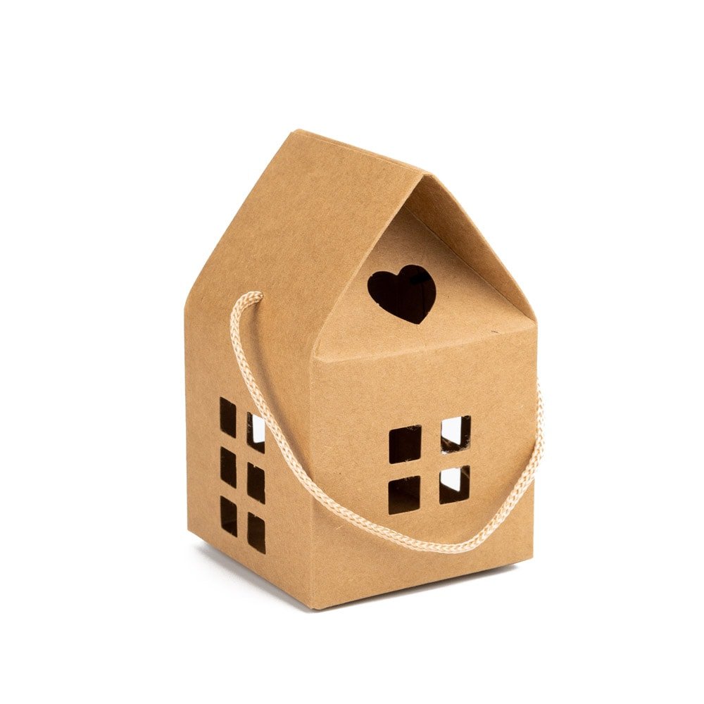 Cutie în formă de casă cu mâner - kraft (set 50 buc) - CraftUp