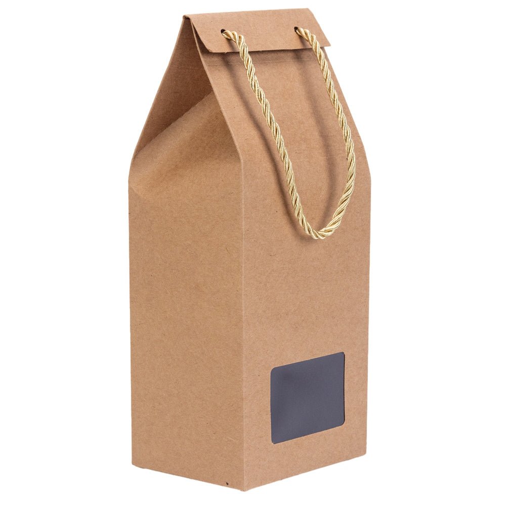 Cutie înaltă cu fereastră mică și mâner din sfoară - kraft (set 50 buc) - 10x8x24cm - CraftUp
