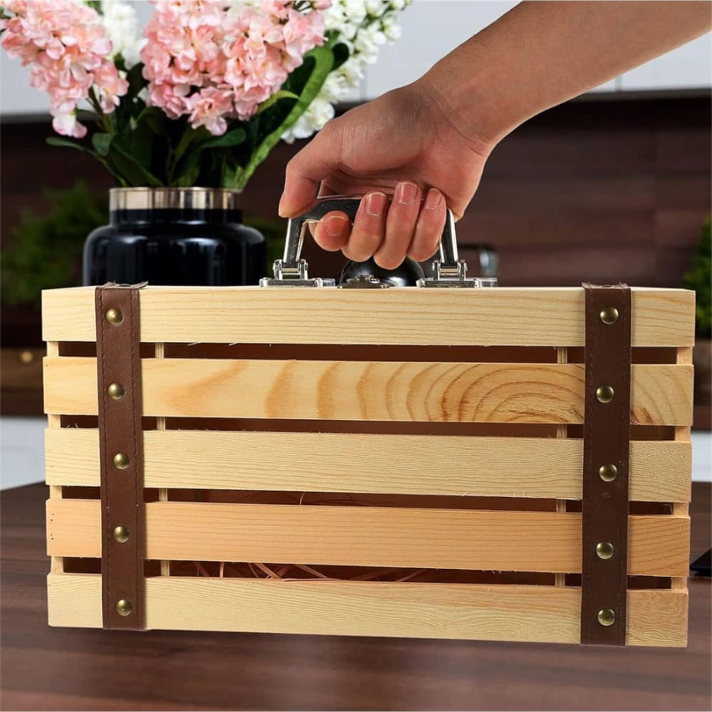 Cutie lemn tip cufăr pentru 2 sticle de vin - CraftUp
