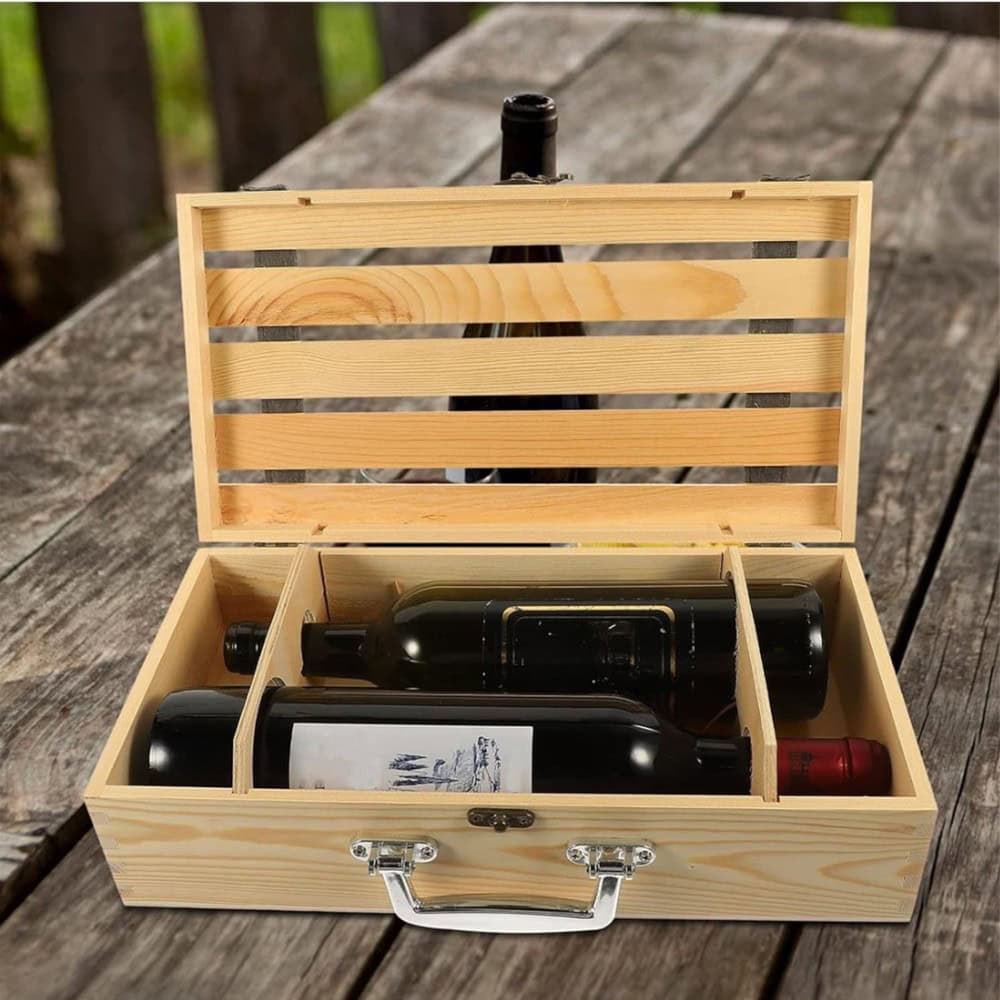 Cutie lemn tip cufăr pentru 2 sticle de vin - CraftUp