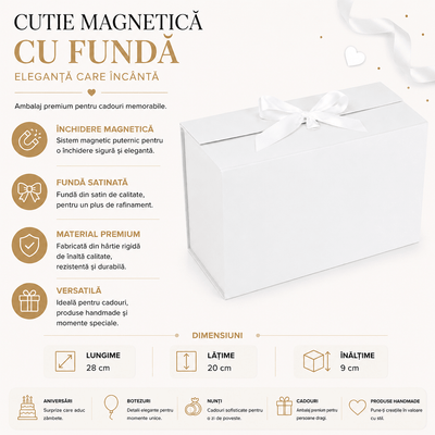 Cutie magnetică cu fundă la închidere - alb - CraftUp