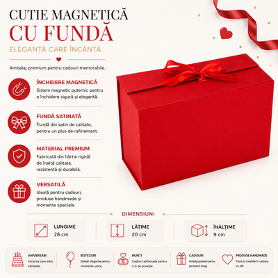 Cutie magnetică cu fundă la închidere - roșu - CraftUp