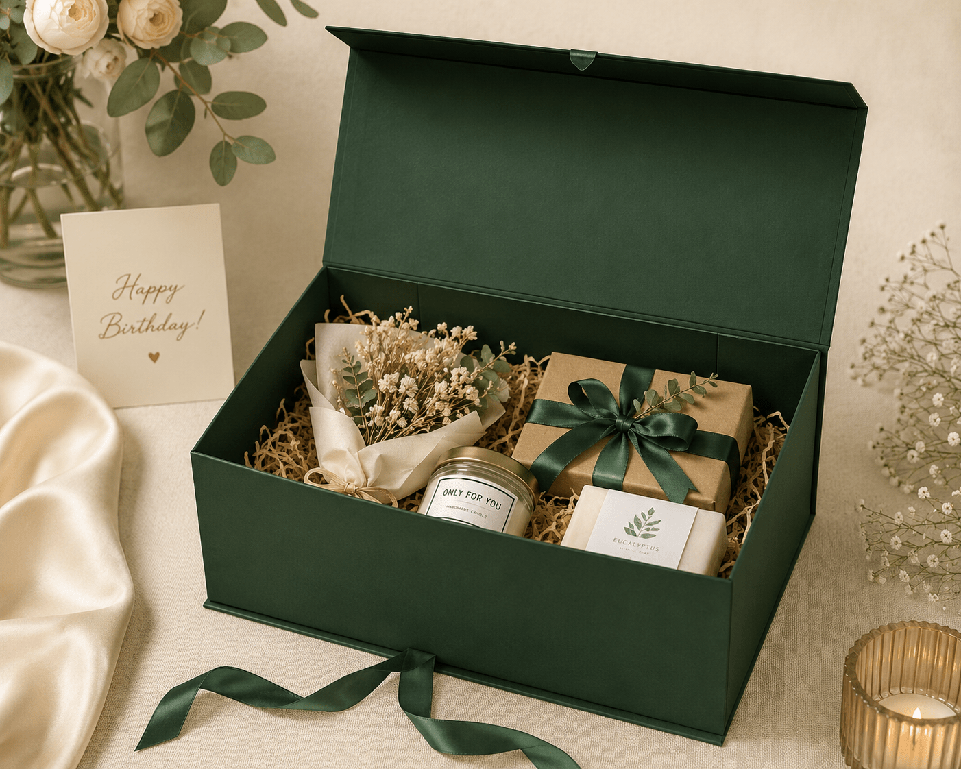 Cutie magnetică cu fundă la închidere - verde - CraftUp