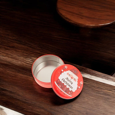 Cutie metalică rotundă roșie cu model Moș Crăciun - CraftUp