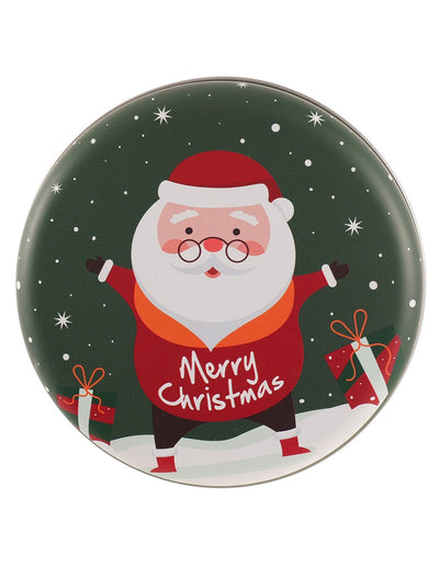 Cutie metalică rotundă verde cu model Moș Crăciun - CraftUp