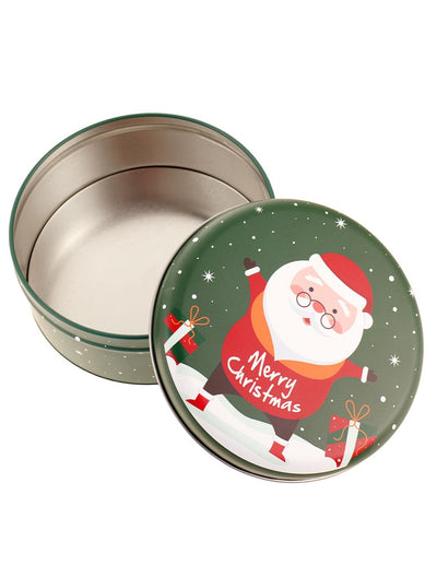 Cutie metalică rotundă verde cu model Moș Crăciun - CraftUp