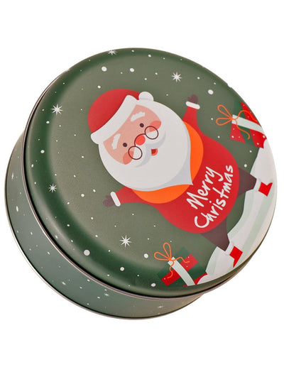 Cutie metalică rotundă verde cu model Moș Crăciun - CraftUp