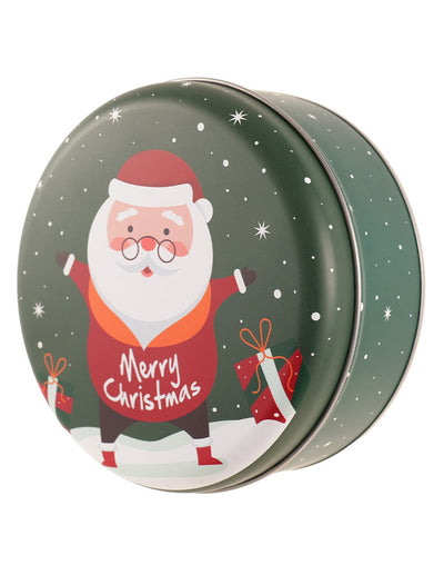 Cutie metalică rotundă verde cu model Moș Crăciun - CraftUp