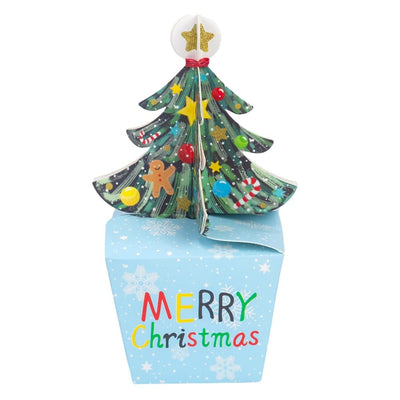 Cutie mică cu brad 3D și mesaj Crăciun fericit - bleu (set 50 buc) - CraftUp