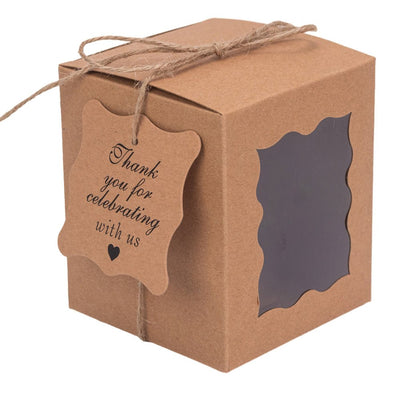 Cutie mică cu fereastră ondulată și sfoară – kraft (set 50 buc) – 10×8.5×8.5cm - CraftUp