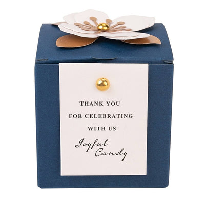 Cutie mică cu floare 3D și mesaj - albastru - alb (set 10 buc) - CraftUp