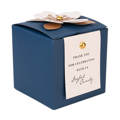 Cutie mică cu floare 3D și mesaj - albastru - alb (set 10 buc) - CraftUp