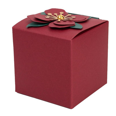 Cutie mică cu floare 3D și mesaj - vișiniu - verde (set 10 buc) - CraftUp