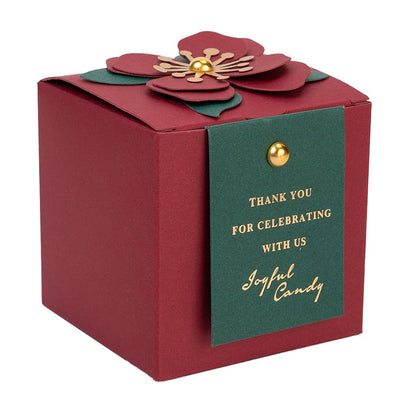 Cutie mică cu floare 3D și mesaj - vișiniu - verde (set 10 buc) - CraftUp