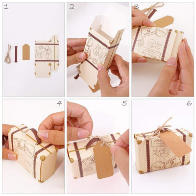 Cutie mică cu sfoară și etichetă model călătorie - maro (set 50 buc) 8x5x3cm - CraftUp