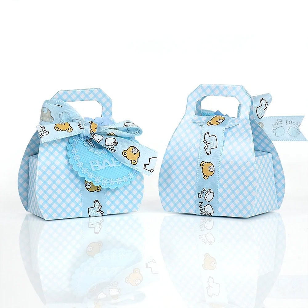 Cutie mică din hârtie cu etichetă și panglică mesaj Baby - bleu (set 50 buc) - CraftUp