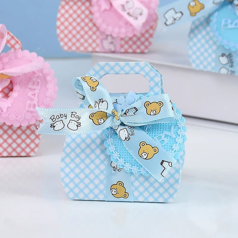 Cutie mică din hârtie cu etichetă și panglică mesaj Baby - bleu (set 50 buc) - CraftUp