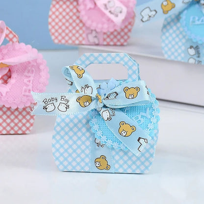 Cutie mică din hârtie cu etichetă și panglică mesaj Baby - bleu (set 50 buc) - CraftUp