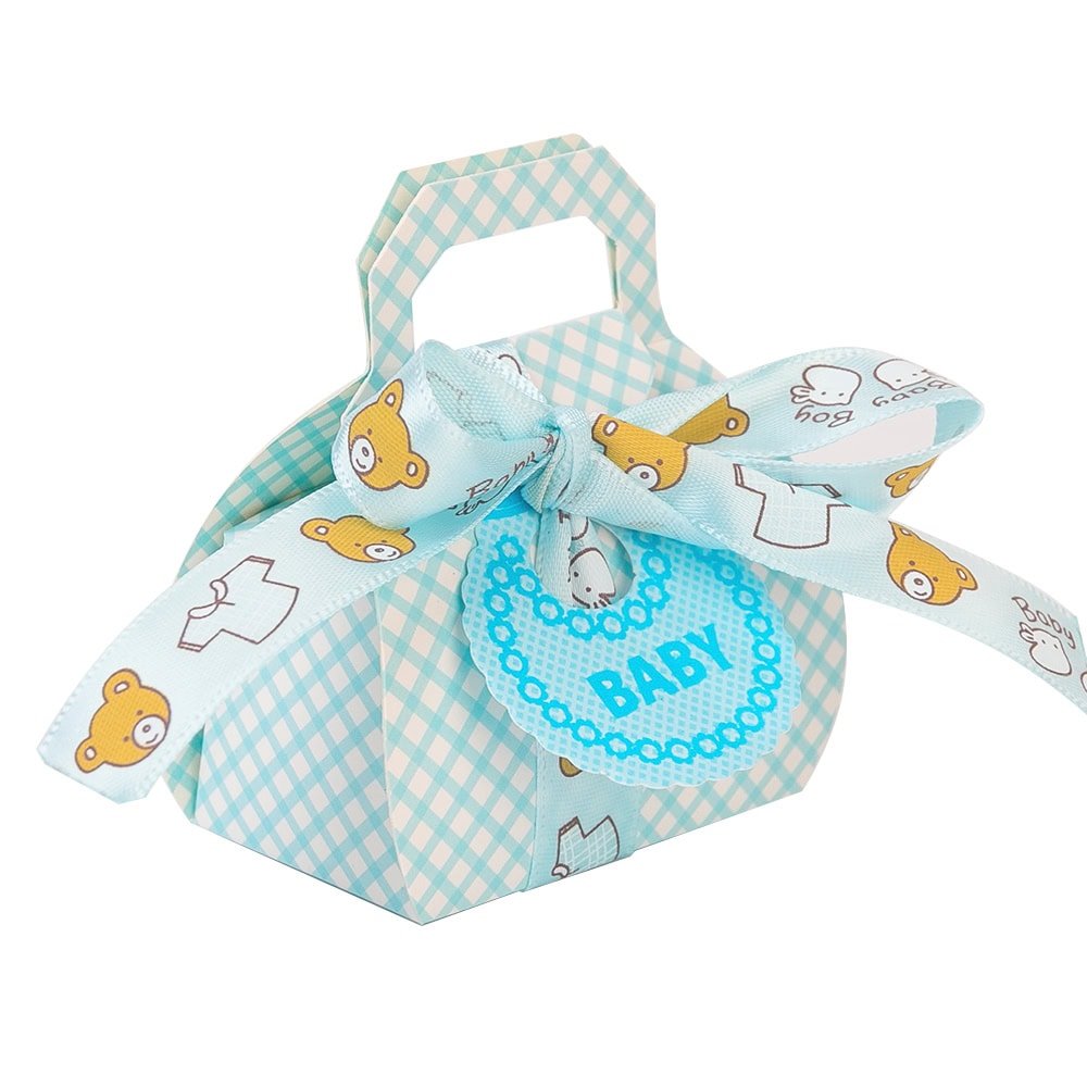 Cutie mică din hârtie cu etichetă și panglică mesaj Baby - bleu (set 50 buc) - CraftUp