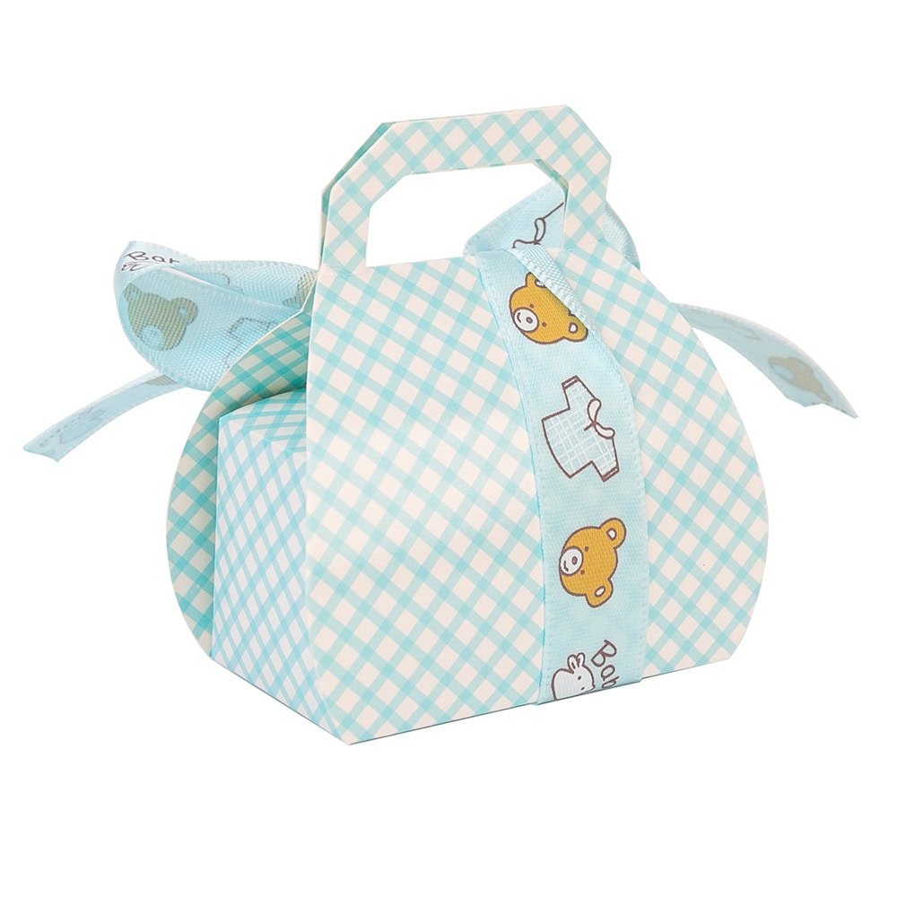 Cutie mică din hârtie cu etichetă și panglică mesaj Baby - bleu (set 50 buc) - CraftUp