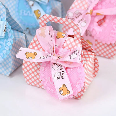 Cutie mică din hârtie cu etichetă și panglică mesaj Baby - roz (set 50 buc) - CraftUp