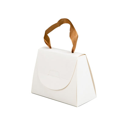 Cutie mică gentuță cu panglică maro din satin - alb (set 50 buc) - CraftUp