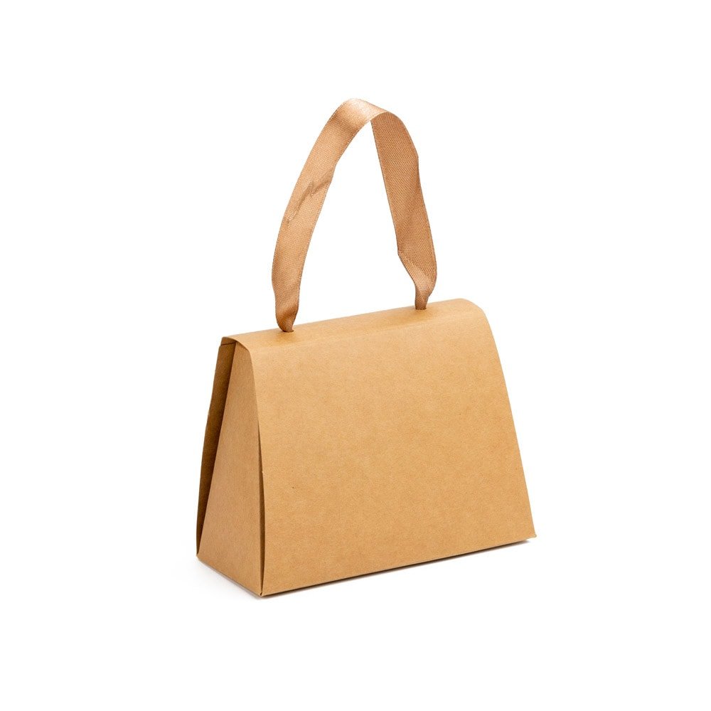 Cutie mică gentuță cu panglică maro din satin - kraft (set 50 buc) - CraftUp