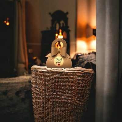 Cutie mică în formă de gentuță cu sticker Thank You - kraft (set 50 buc) 6.5x13x3.5cm - CraftUp