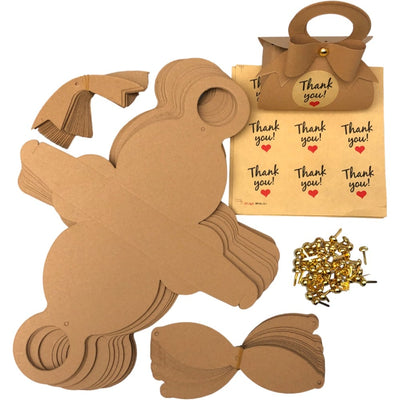 Cutie mică în formă de gentuță cu sticker Thank You - kraft (set 50 buc) 6.5x13x3.5cm - CraftUp