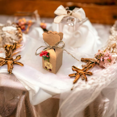 Cutie mică în formă de vază cu floare, sfoară și etichetă - kraft (set 50 buc) 5x5x12cm - CraftUp