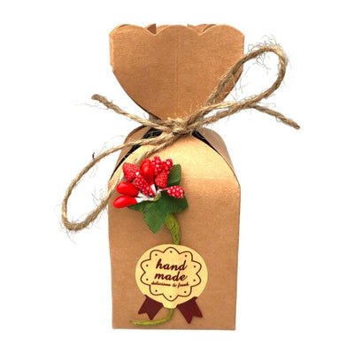 Cutie mică în formă de vază cu floare, sfoară și etichetă - kraft (set 50 buc) 5x5x12cm - CraftUp