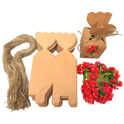 Cutie mică în formă de vază cu floare, sfoară și etichetă - kraft (set 50 buc) 5x5x12cm - CraftUp