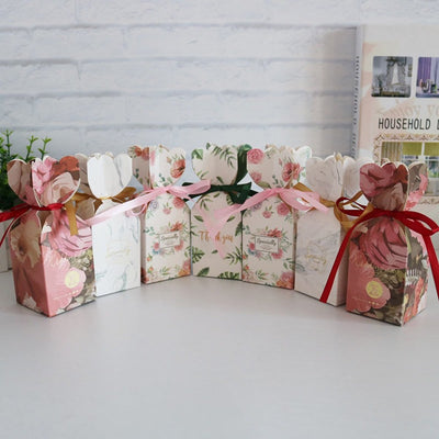 Cutie mică în formă de vază cu fundă satinată - roșu (set 50 buc) 5x5x6.5cm - CraftUp