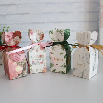 Cutie mică în formă de vază cu fundă satinată - roșu (set 50 buc) 5x5x6.5cm - CraftUp