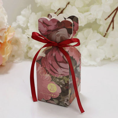 Cutie mică în formă de vază cu fundă satinată - roșu (set 50 buc) 5x5x6.5cm - CraftUp