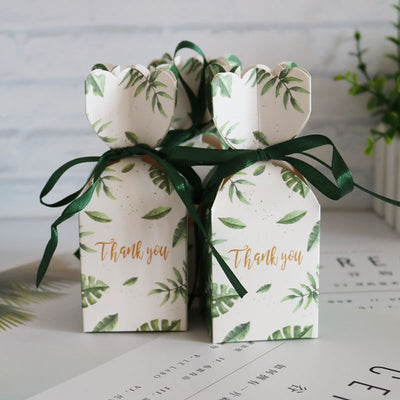 Cutie mică în formă de vază cu fundă satinată - verde (set 50 buc) 5x5x6.5cm - CraftUp