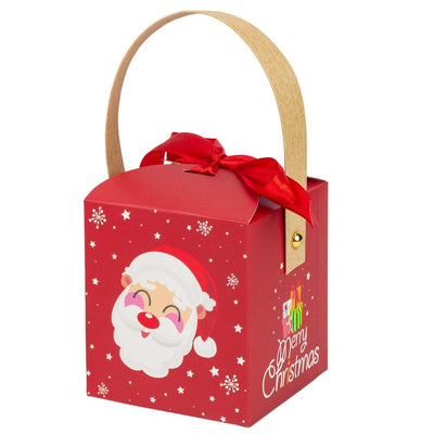Cutie mică pătrată Crăciun cu fereastră, mâner kraft și fundă - roșu (set 50 buc) - CraftUp