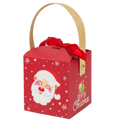 Cutie mică pătrată Crăciun cu fereastră, mâner kraft și fundă - roșu (set 50 buc) - CraftUp